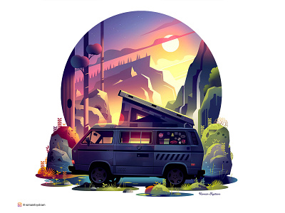 Insta series 04 cabin discovery forest freedom gradient illustration instagram instagram post light nature ontheroad photoshop travel traveling vanlife vector wallpaper wild