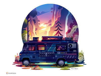 insta series 05 discovery feelgood forest freedom fun gradient illustration light nature park road travel traveling truck van vanlife wallpaper