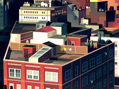 Rooftops colorful digital art illustration new york nyc rooftops skyline street trystram