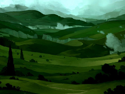 Somewhere else - hills contry digital art illustration landscape