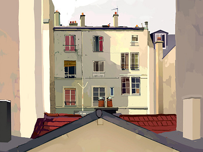 Paris city day façade fenêtres illustration light sketch urban ville windows