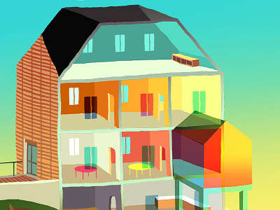 Sunny color cube illustration little house maison