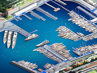 monaco yacht show 2 boats harbour illustration isometric luxe luxury salon yachts