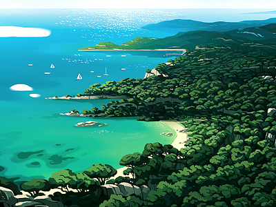 Douce France beach book france illustration island lanscape pines sea sud sunny