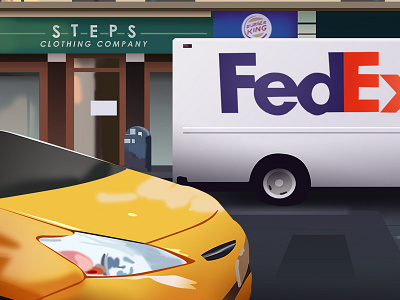 Nyc fedex architecture cars city daylight digital art illustration light new york sunshine trystram