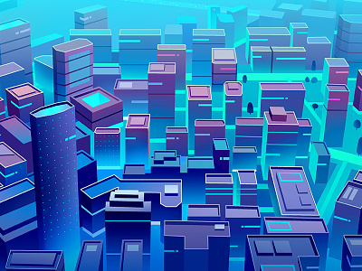 Blue above blue city establishing future illustration light mood perspective street syfy tech