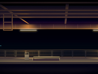 Station ballade city illustration light neon night reflexion trystram