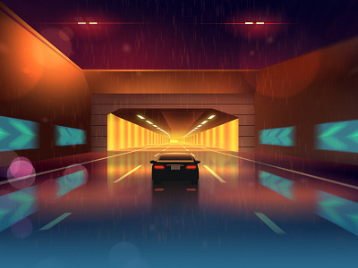 Tunnel above blue city establishing future illustration light mood perspective street syfy tech