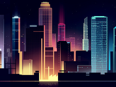 some other skyline ballade city illustration light neon night reflexion trystram