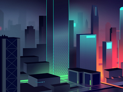 lego ballade city illustration light neon night reflexion trystram