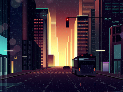 GONE.6 car city drive futur gone illustration light neon rain retro travel