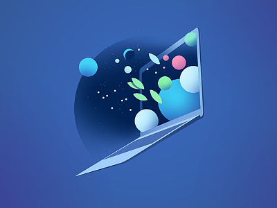 blue laptop blue cloud editorial future illustraton laptop mac space technology