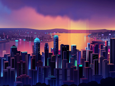 Hk Skyline color hong kong illustration landscape light neon night virtual