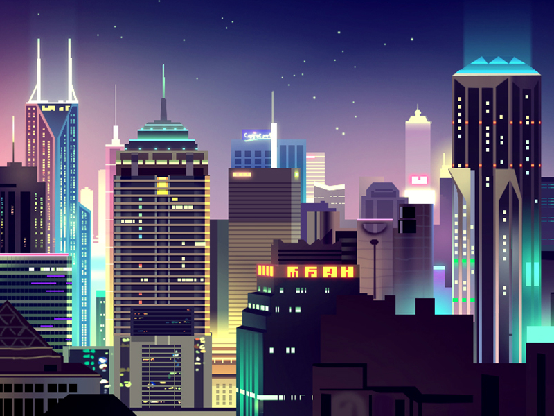 Neon city by RomainTrystram on Dribbble