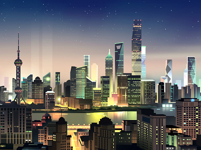 Shanghai island 2 animation future gradient illustration light neon night retro skyline world