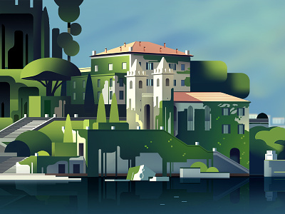Como color gradient hotel illustration italy lake travel vector world
