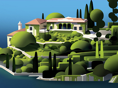 Como Trystram 2 color gradient hotel illustration italy lake travel vector world