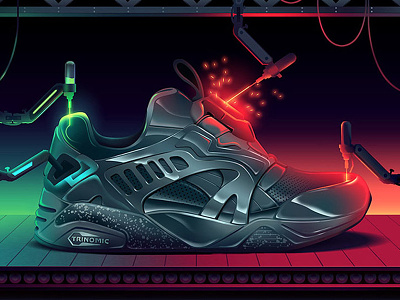 Trinomic asics color gradient illustration kicks sneakers vector world