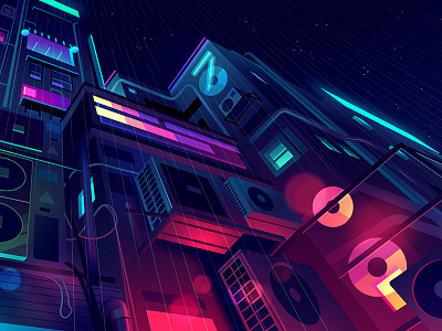 mirage_06 city explore futur game illustration neon night retro video