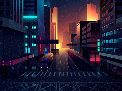 gone 19 akira architecture bladerunner cinema design drive futur gone illustration light neon night retro thriller