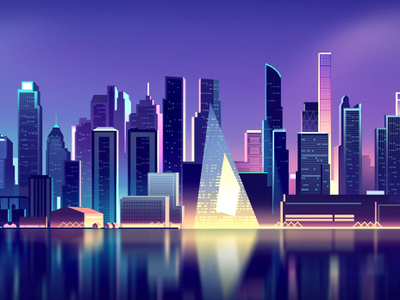 skyline_nyc_01 city color futur gradient illustration landscape light neon night retro trystram vector