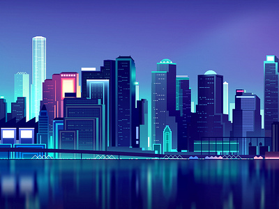 Big Trystram 02 city color futur gradient illustration landscape neon newyork nyc photoshop retro skyline vector wallpaper