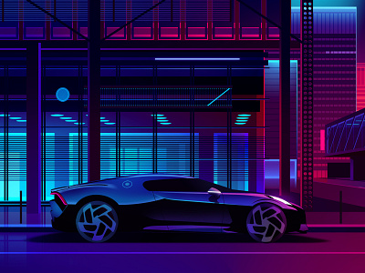 Bugati Noire pink automotive brand bugati car game gradient illustration light neon night noire photoshop retro supercar travel vector