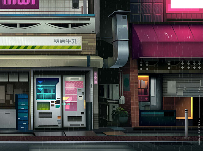 mirages n 3 005 akira city futur illustration neon neotokyo rain tokyo trystram