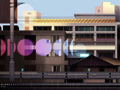 mirages n 3 014 city cyberpunk futur illustration light neon neotokyo tokyo train trystram