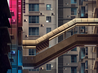 mirages n 3 020 city cyberpunk futur illustration neon neotokyo rain retro street tokyo trystram