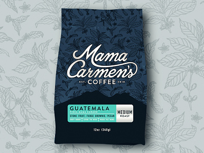 Mama Carmen's Coffee Packaging arkansas botanical branding coffee logo ozarks packaging pattern type typography