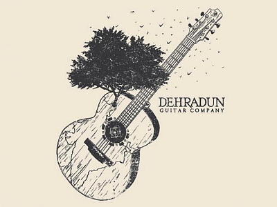 Dehradun Guitar Company birds dehradun drawing guitar guitar company hand drawn india music shirt design tree typography