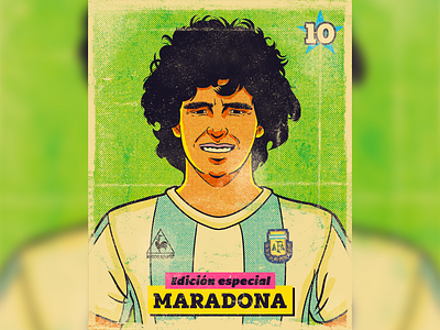 Maradona trading card illustration character football halftone illustration maradona pain tool sai photoshop pulp art retro soccer sports trading card trading cards vintage