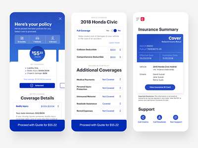 Cover App - Price + Insurance Card app dropdown filter insurance insurance card interaction mobile product design quote ui ux