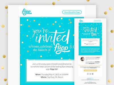 Flipp - Invitation Email blue branding email email marketing event feature gold invitation launch marketing