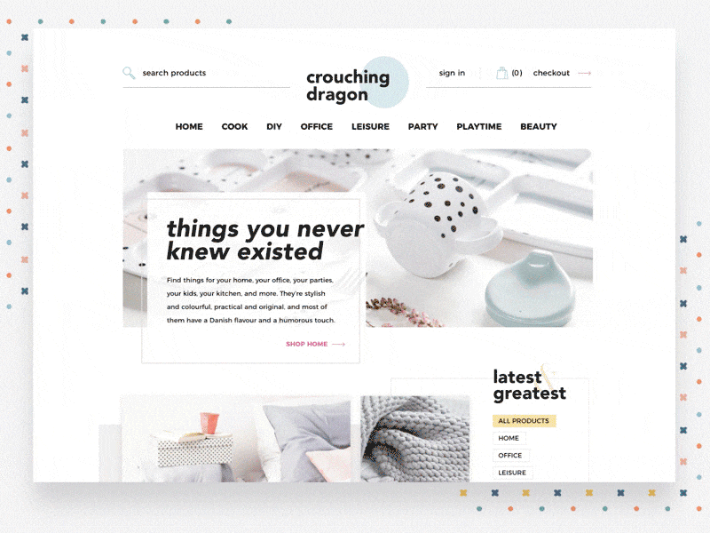 Crouching Dragon - Homepage clean design desktop home marketing mobile responsive scandinavian shop ui website