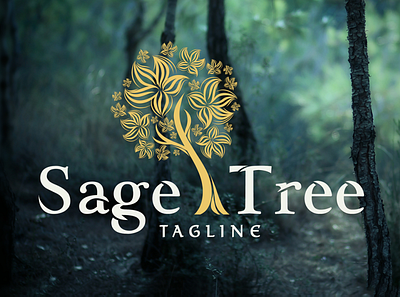 Sage Tree Logo Design agriculture logo brand design brand identity branding company logo eco logo elegant logo green logo logo design nature logo oak tree organic logo tree logo vintage logo wellness logo