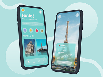 Travel App - Glassmorphism app design design figma glassmorphism mobile app ui ux