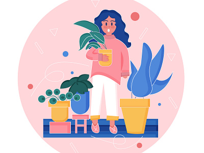 Girl with flowers app art flat graphic design illustration illustrator minimal vector web website