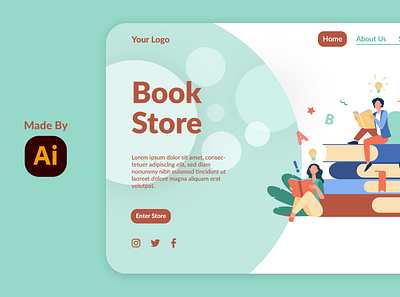 Landing Page of Book Store adobe illustrator digital art graphic design illustration illustrator landing page shop ui ui design website design website ui website ui design