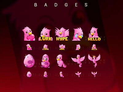 BIRD EMOTES animals badges bird birds custom emotes cute design discord emotes emotes for twitch graphic design illustration logo pink streamer streaming sub badges twitch twitch emotes ui