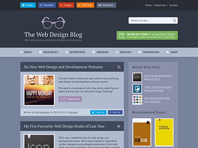 The Web Design Blog Redesign V2 blog blue buttons glasses grey pink social violet