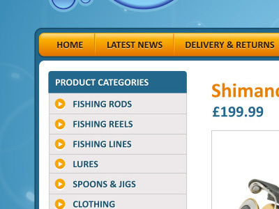 Fishing e-commerce shop aqua blue fishing gold orange