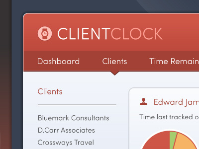 Client Clock app chart client clock client timer dashboard maintenance menu pie chart red tracker web