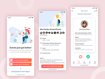 Eventlift - Networking App app app design branding clean ui design dribbble flat design gui illustration interface jobs minimalism minimalist mobile social app social media social network socialmedia ui ux