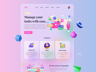 Task/Project Management Website/Landing Page - Glassmorphism glassmorphism landingpage layoutdesign projectmanagementwebsite taskmanagementwebsite uidesigns uiinspiration ux website websitedesign