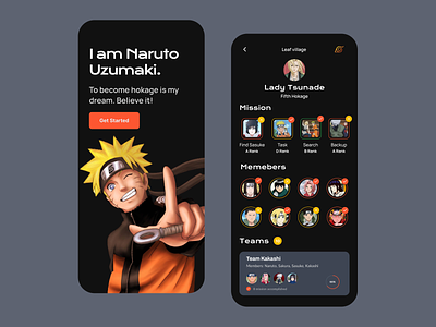 Game App Design - Naruto Dark Mode app app design dark mode game app game app design trendyui ui uiinspiration ux