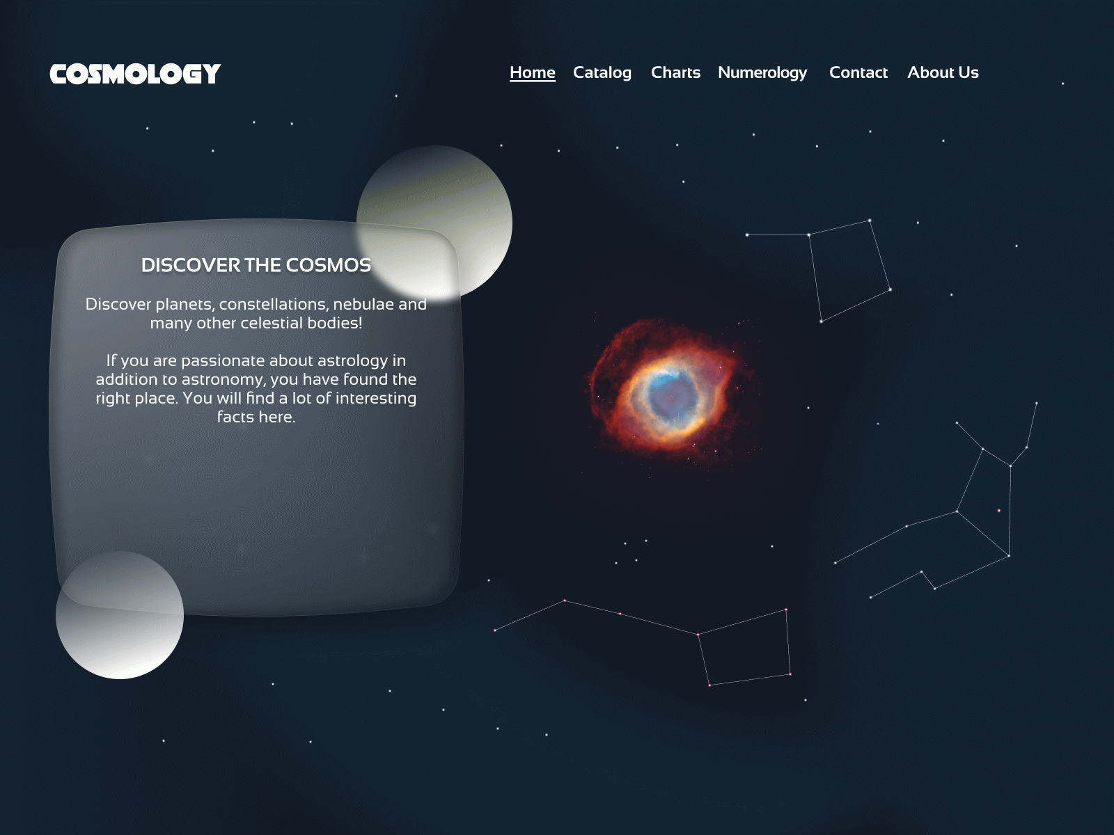 Cosmology - Landing Page Design Concept animation astrology astronomy claymorphism cosmos design figma gif glassmorphism illustration landing page motion graphics ui ui design ux website