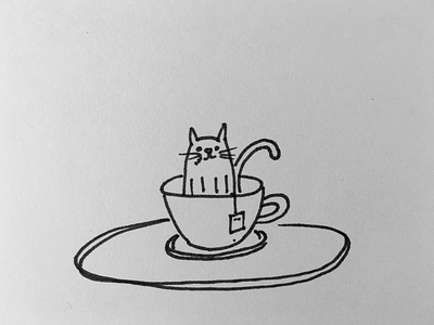 Tee and Cat black and white cat catops chatops drawing feline ink and paper sketch tea unix