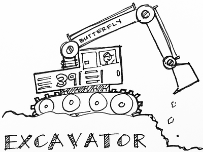 Question #39 excavator index card pen sketch